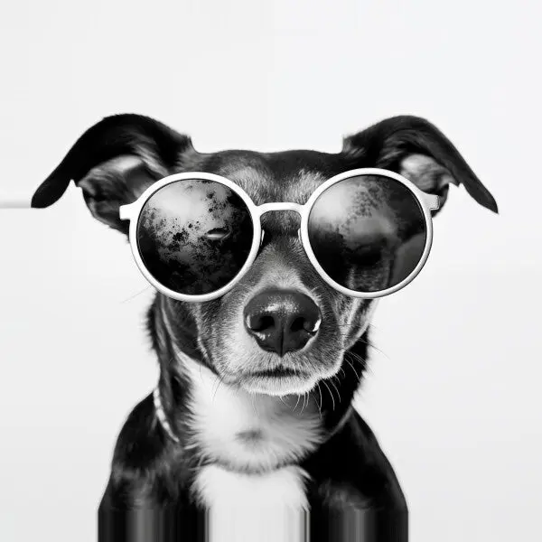 Tableau Petit Chien Lunettes Rondes Noir et Blanc merchOne