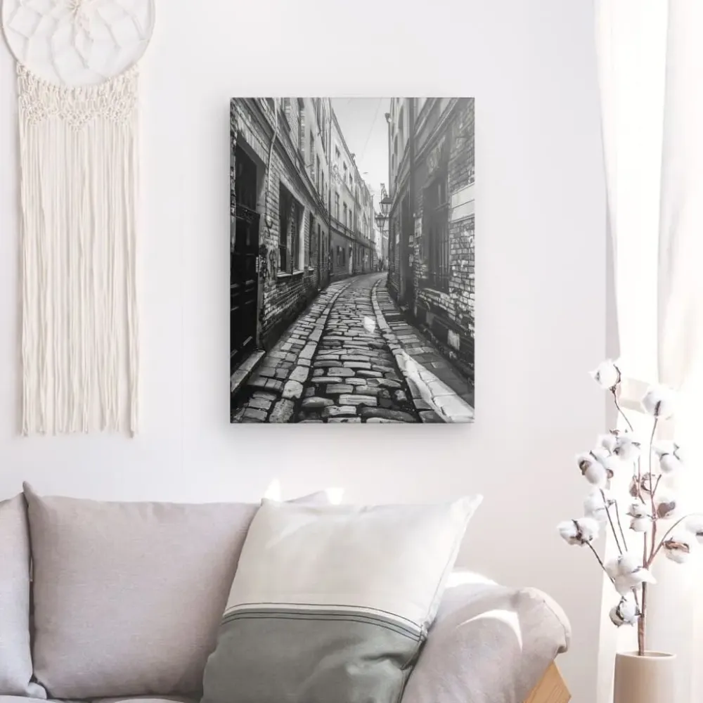 Tableau Photo Ruelle Pavée Noir et Blanc merchOne