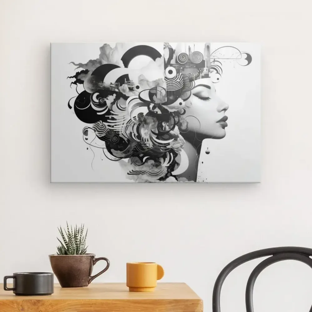 Tableau Portrait Patchwork Mélange Noir et Blanc merchOne