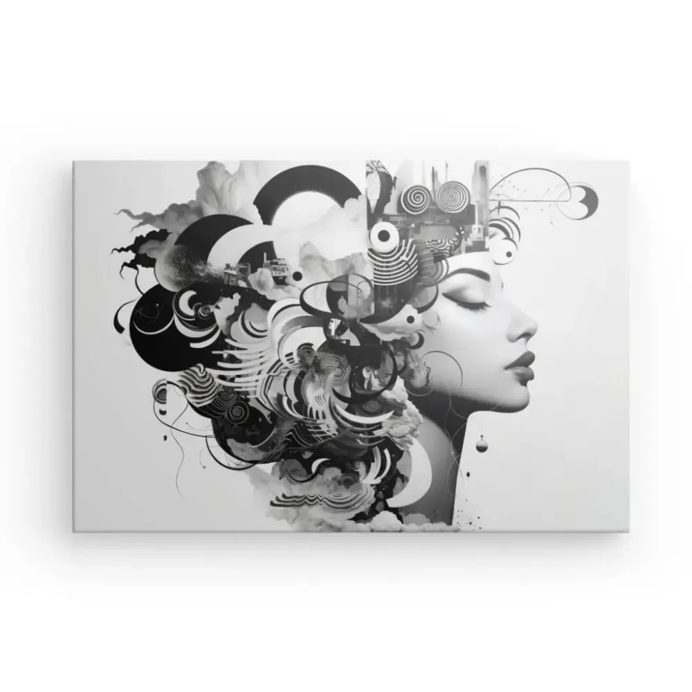 Tableau Portrait Patchwork Mélange Noir et Blanc merchOne