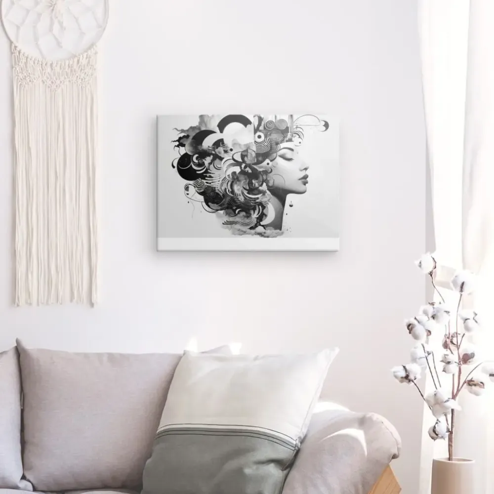 Tableau Portrait Patchwork Mélange Noir et Blanc merchOne