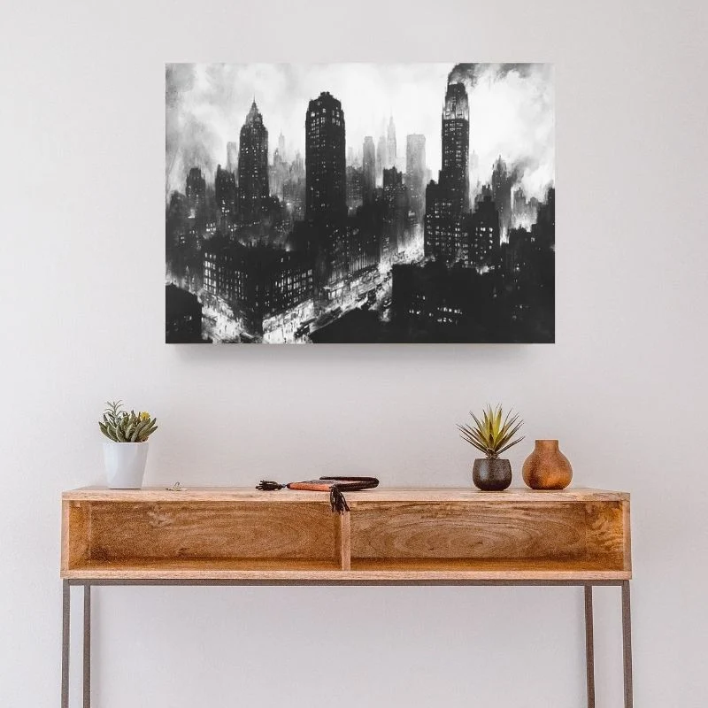 Tableau ville peinture buildings noir et blanc merchOne