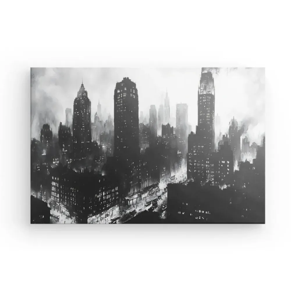 Tableau ville peinture buildings noir et blanc merchOne