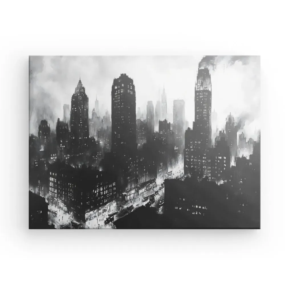 Tableau ville peinture buildings noir et blanc merchOne
