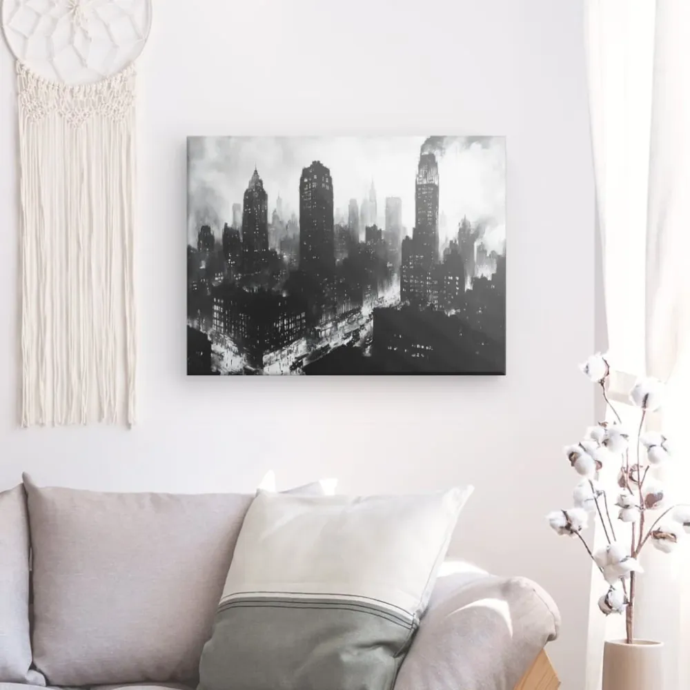 Tableau ville peinture buildings noir et blanc merchOne