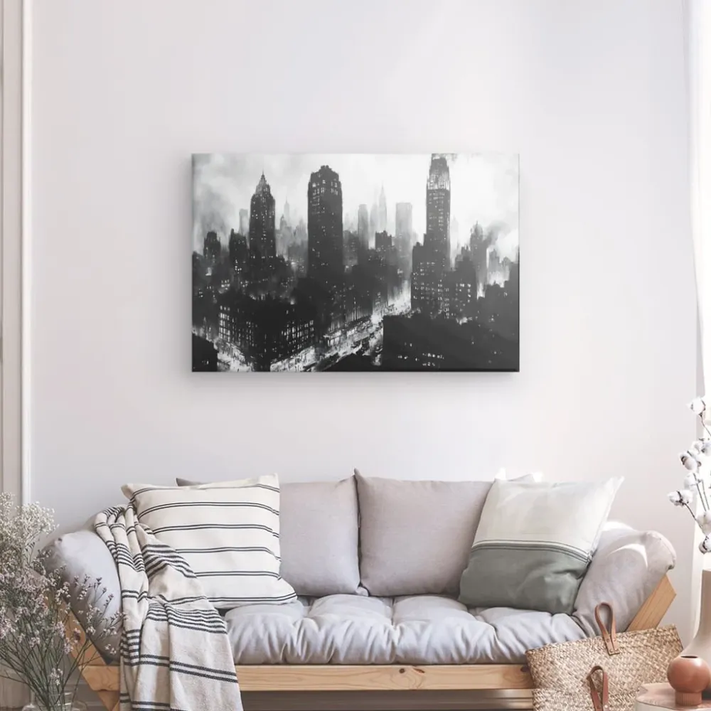 Tableau ville peinture buildings noir et blanc merchOne