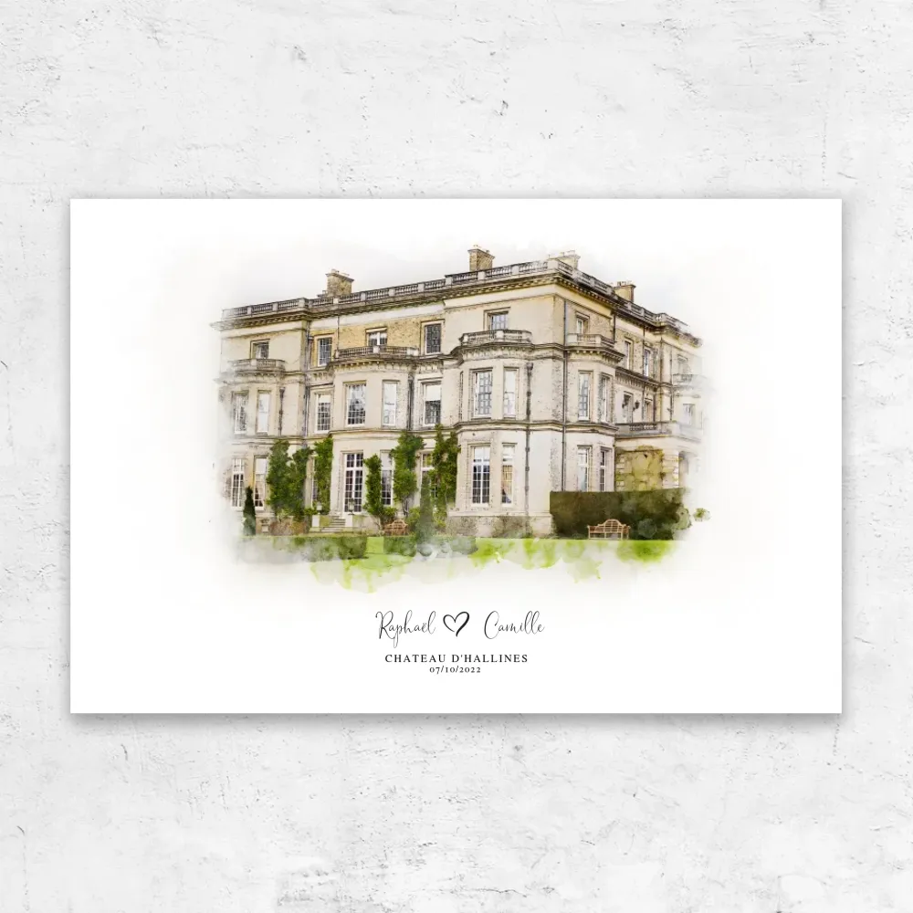 Toile personnalisée – Croquis du lieu de mariage 30x20 merchOne