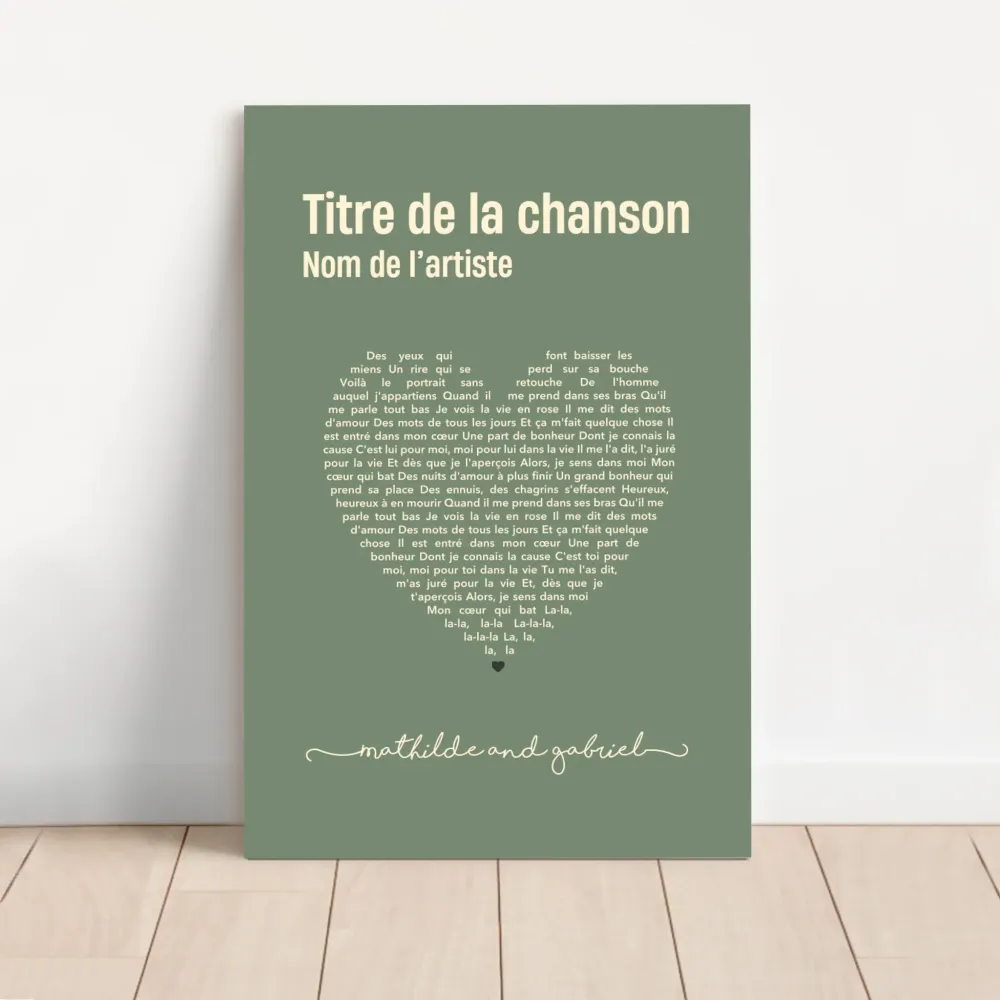 Toile personnalisée – Paroles de chanson en forme de cœur 30x20 merchOne