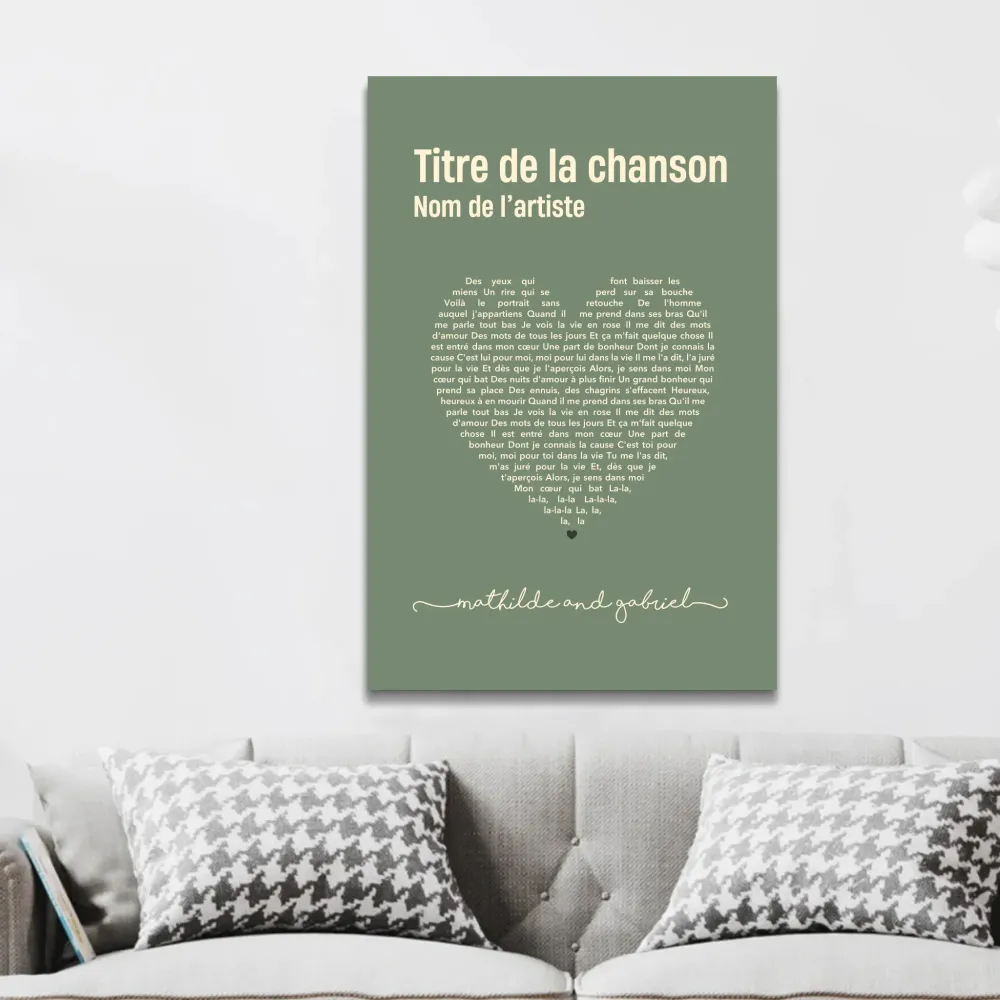 Toile personnalisée – Paroles de chanson en forme de cœur 30x20 merchOne