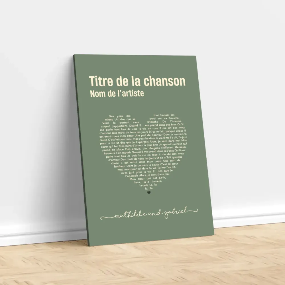 Toile personnalisée – Paroles de chanson en forme de cœur 30x20 merchOne