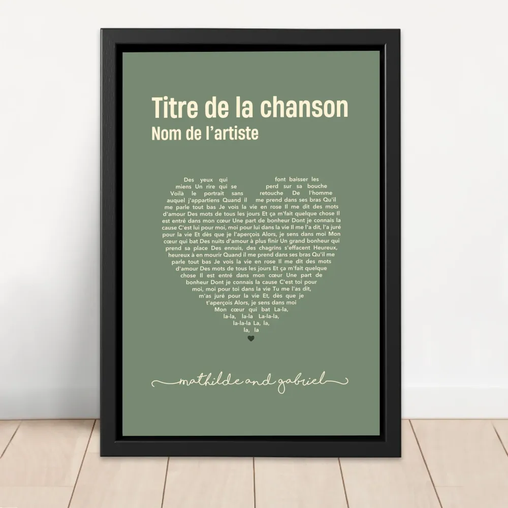 Toile personnalisée – Paroles de chanson en forme de cœur 30x20 merchOne