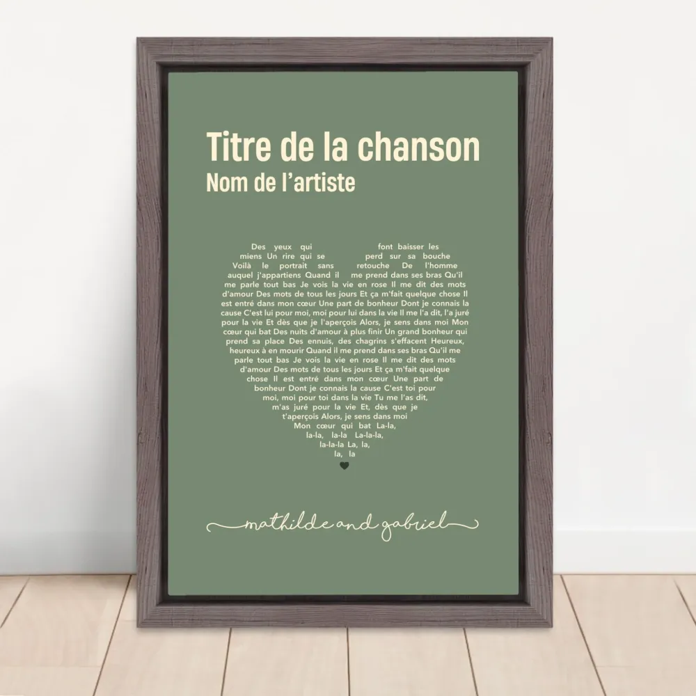 Toile personnalisée – Paroles de chanson en forme de cœur 30x20 merchOne