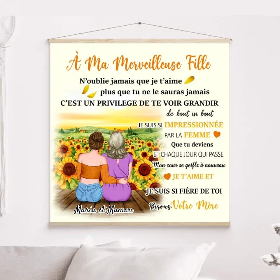 Toile à suspendre personnalisée, cadeau pour fille, mère et fille, À ma merveilleuse fille n'oublie jamais que je t'aime m...
