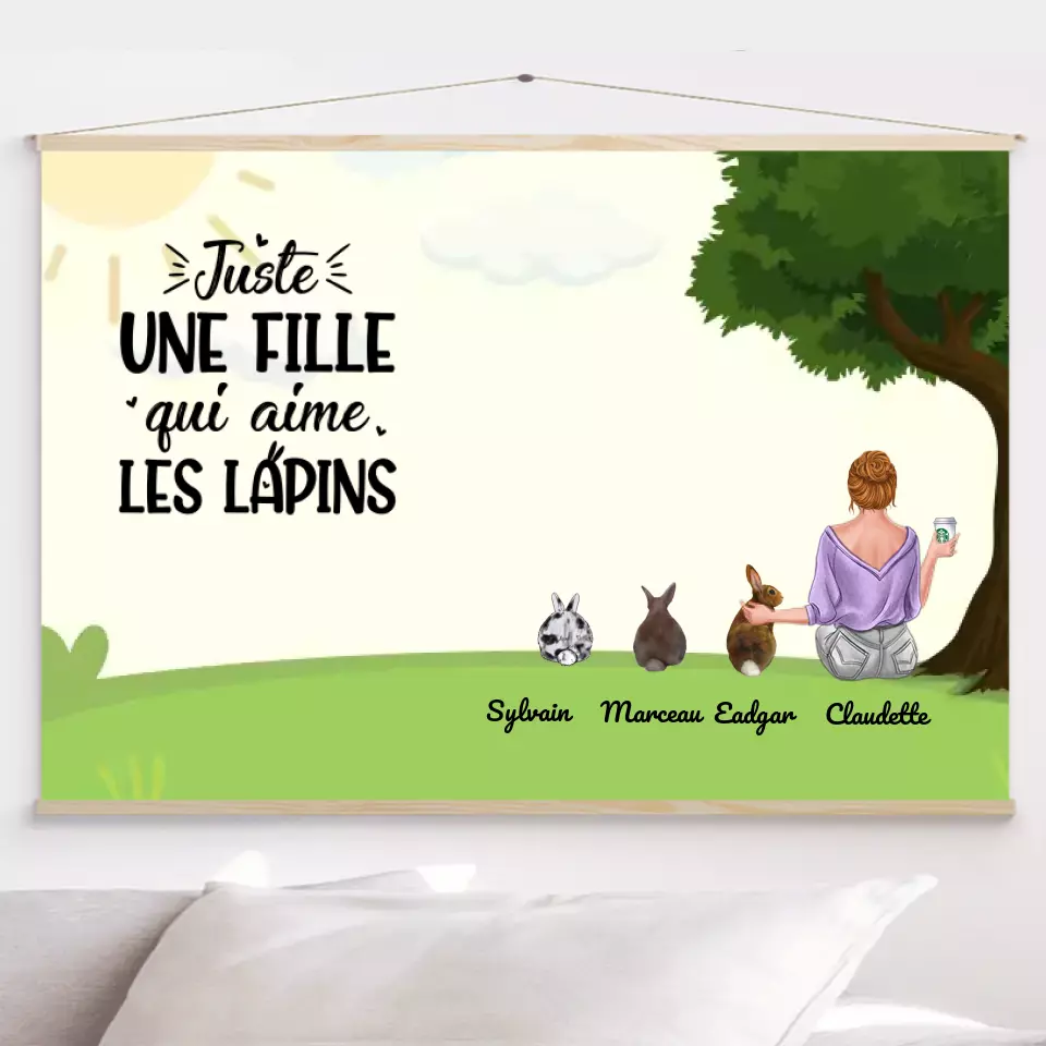 Toile à suspendre personnalisée, Toile cadeau pour Maman lapin, jusqu'à 9 lapins, Femme, Fille Qui Aime Lapins merchOne