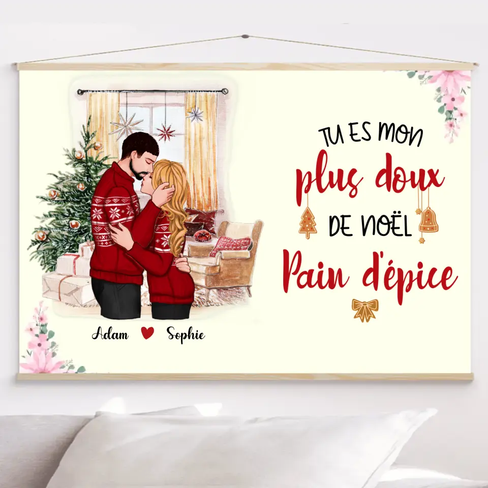 Toile à suspendre personnalisée, Toile noël cadeau pour Couple, femme, mari, tu es mon plus doux de noël pain d'épice merc...