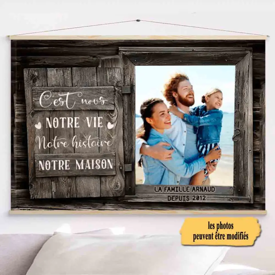 Toile à suspendre Photo personnalisée, Toile Cadeau Pour famille, c'est nous notre vie notre histoire notre maison merchOne