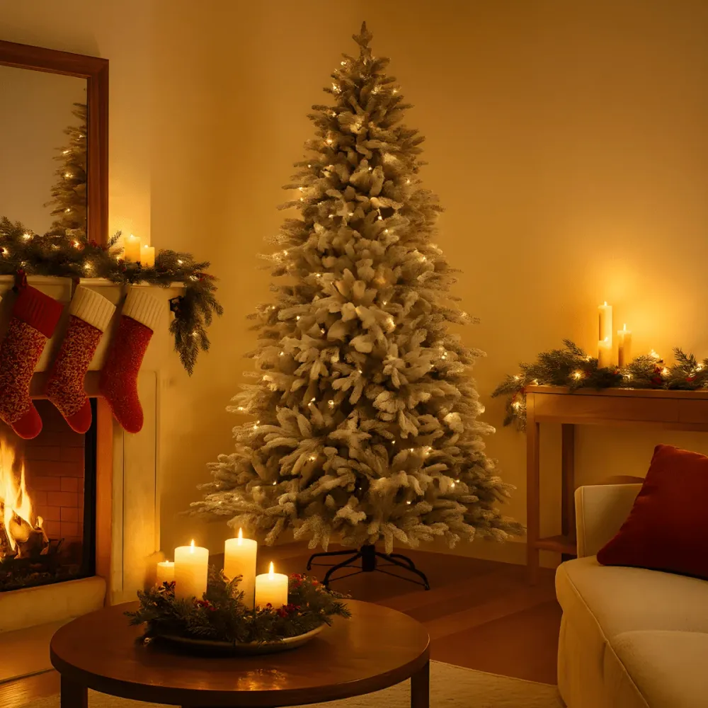 Sapin de Noël enneigé « Cristalgem » avec LED et baguette magique en PE effet tactile réaliste + PVC + flocage Milo