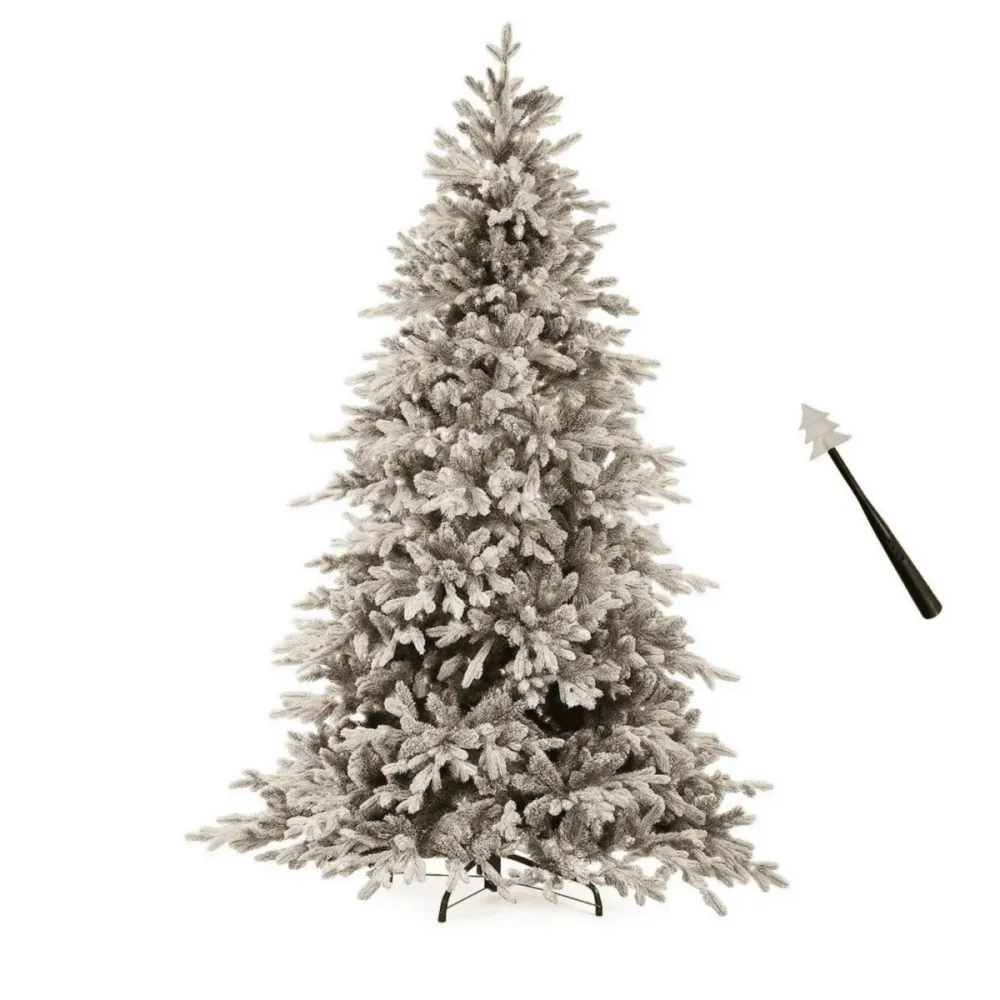 Sapin de Noël enneigé « Cristalgem » avec LED et baguette magique en PE effet tactile réaliste + PVC + flocage Milo