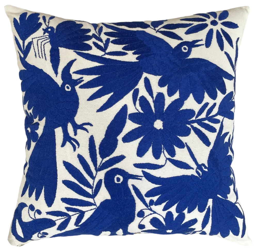 Housse de coussin brodée, le quatuor, bleue roi Mimande
