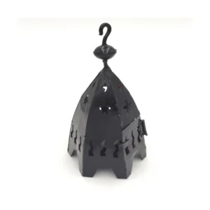 Mini Lanterne Bougie Hexagonale en Fer - Forge Ajourée - 19 cm