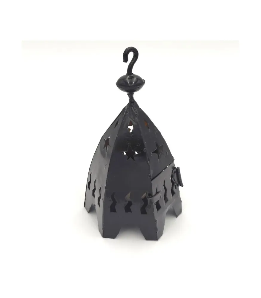 Mini Lanterne Bougie Hexagonale en Fer - Forge Ajourée - 19 cm