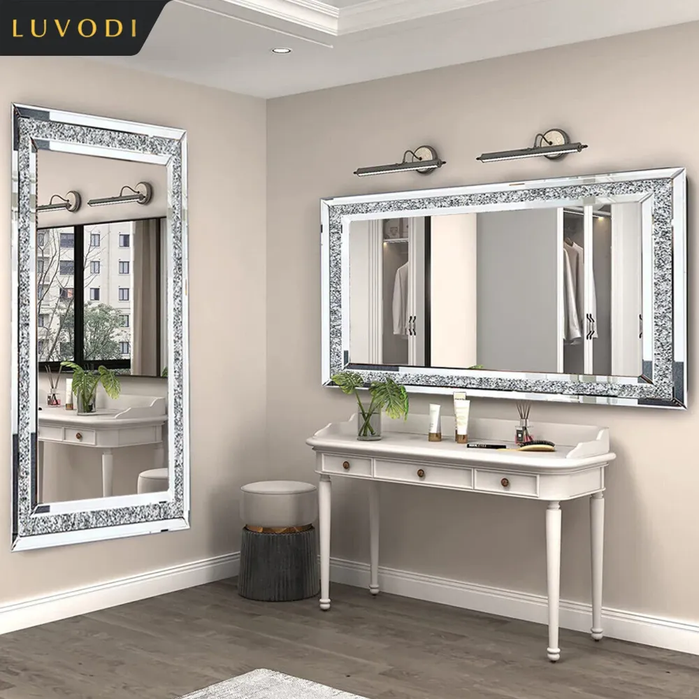Miroir mural argenté cristaux 5mm verre HD 120x60 cm décoratif