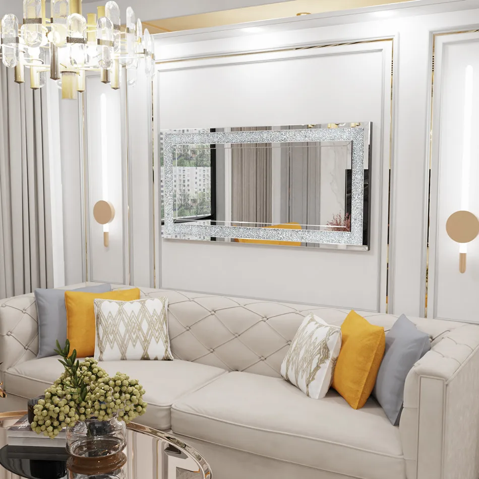 Miroir mural argenté cristaux 5mm verre HD 120x60 cm décoratif