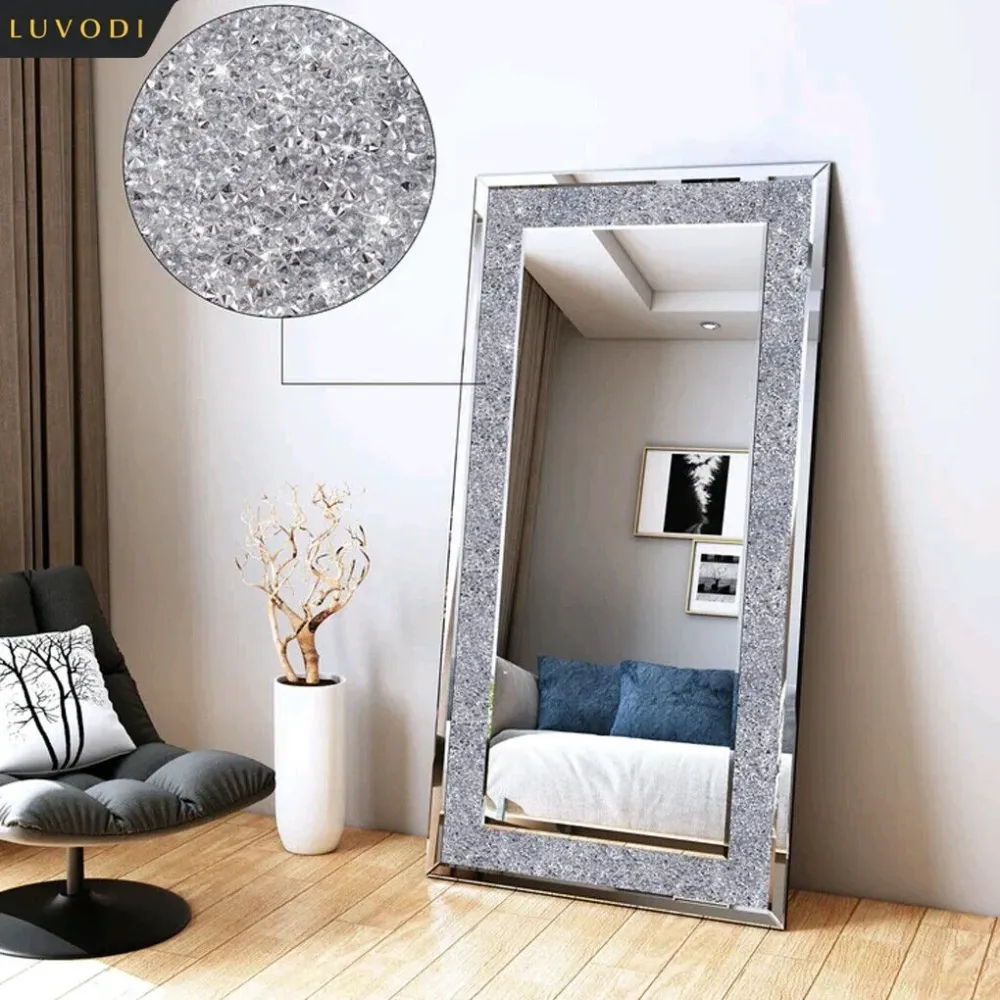 Miroir mural argenté cristaux 5mm verre HD 120x60 cm décoratif