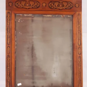 Miroir rectangulaire italien antique des années 1800 en bois de cerisier et incrustations