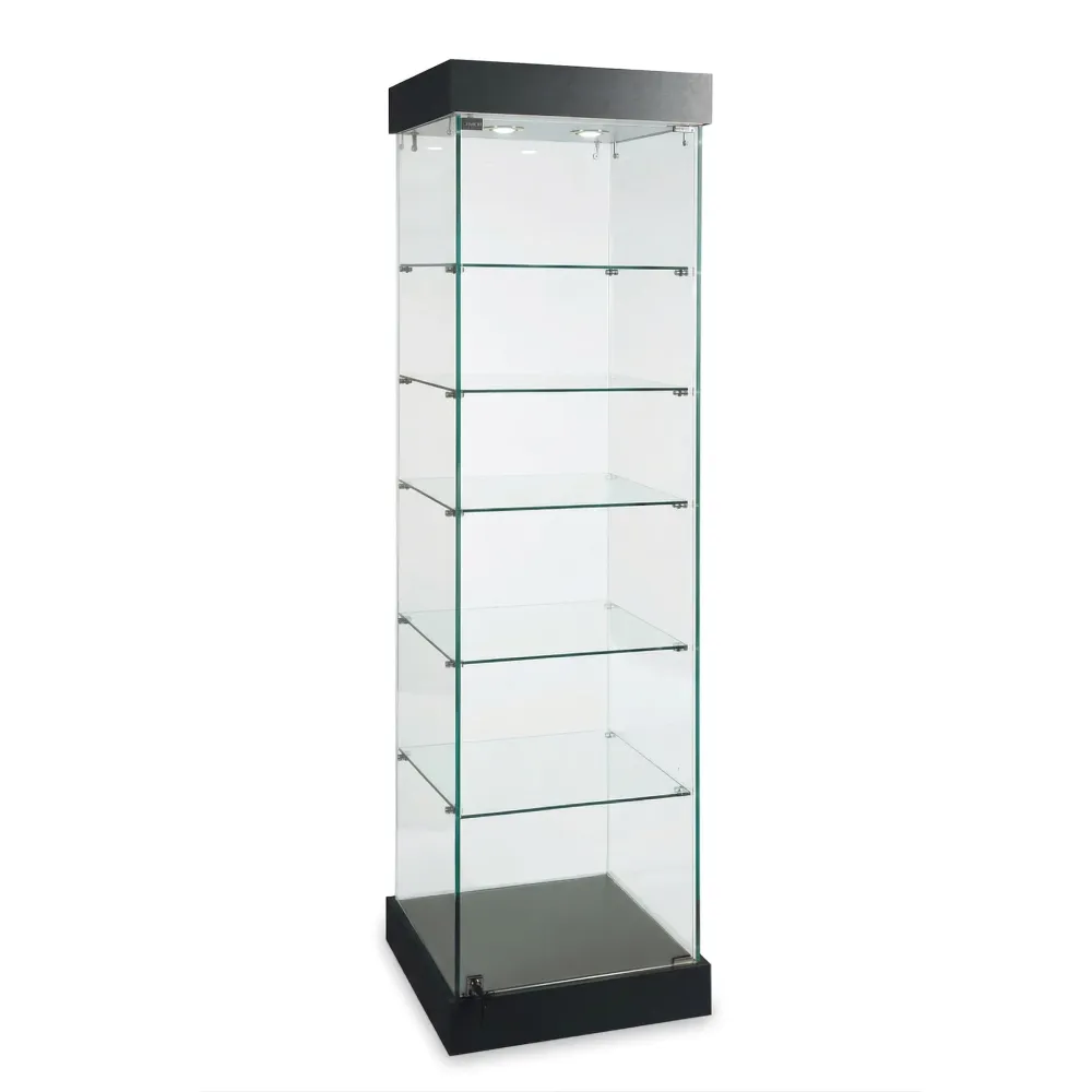 Tour vitrée verre sur verre avec tablettes en verre 76" H Mobico