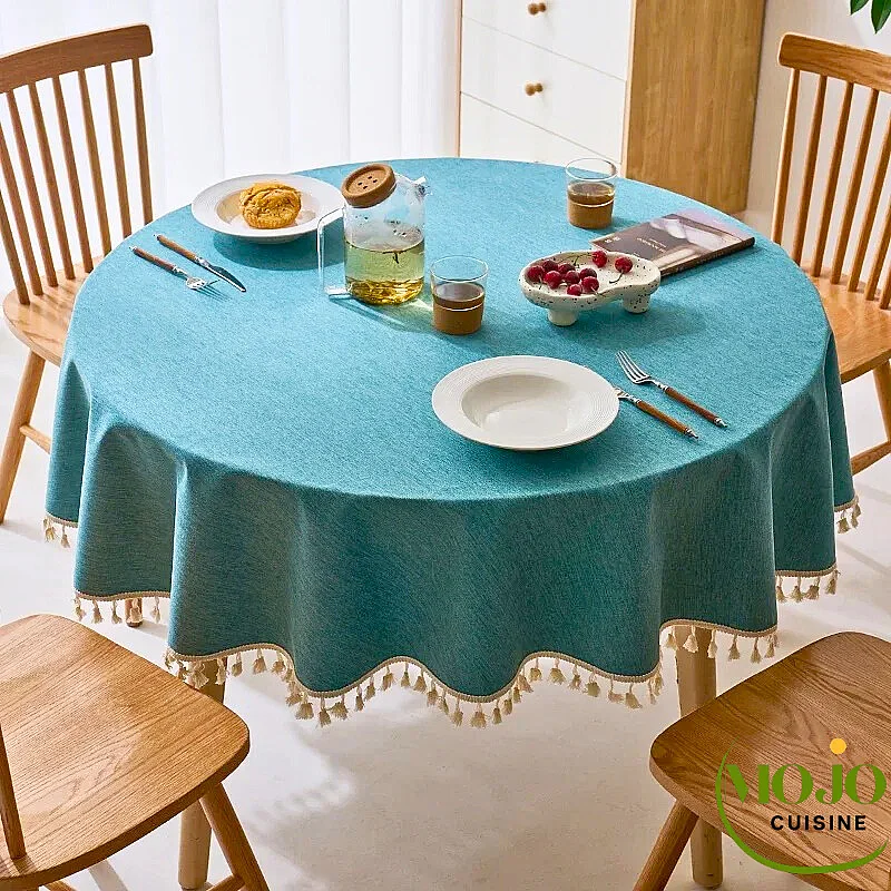 Nappe ronde Bleu Pacifique Runden Franges Mojo Cuisine