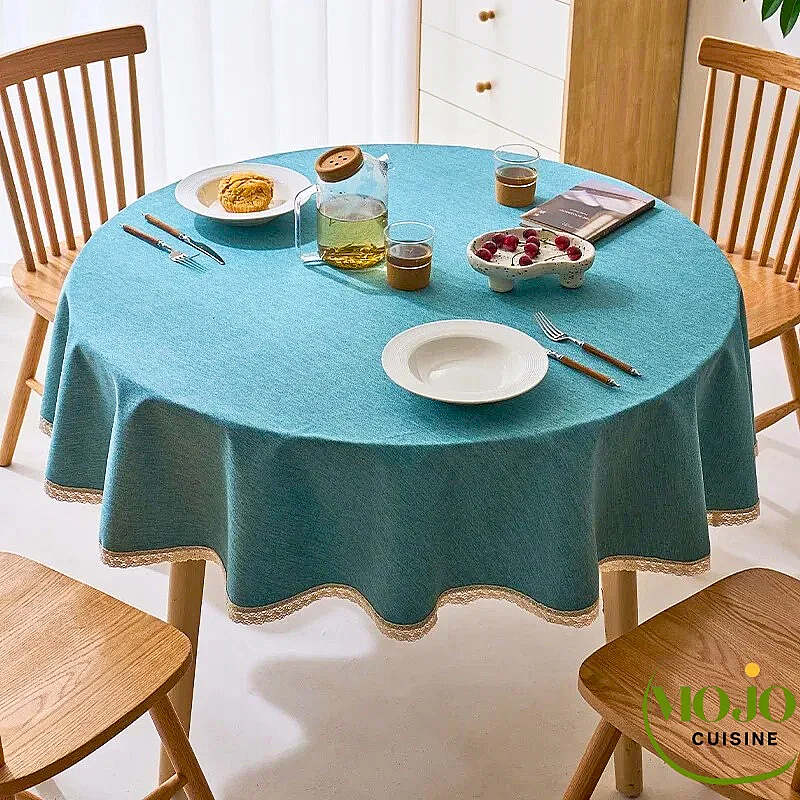Nappe ronde Bleu Pacifique Runden Franges Mojo Cuisine