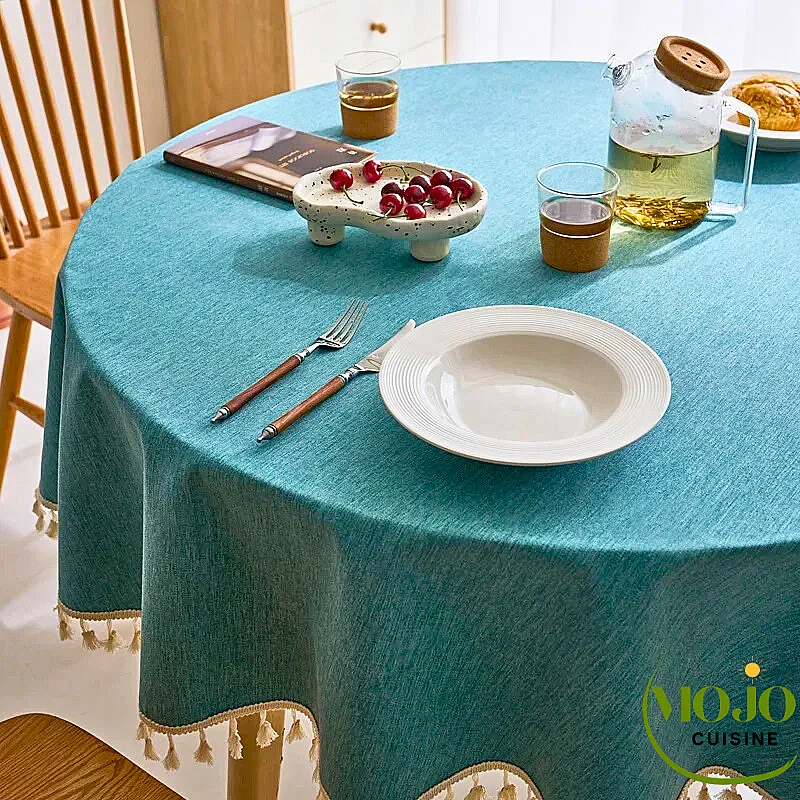 Nappe ronde Bleu Pacifique Runden Franges Mojo Cuisine