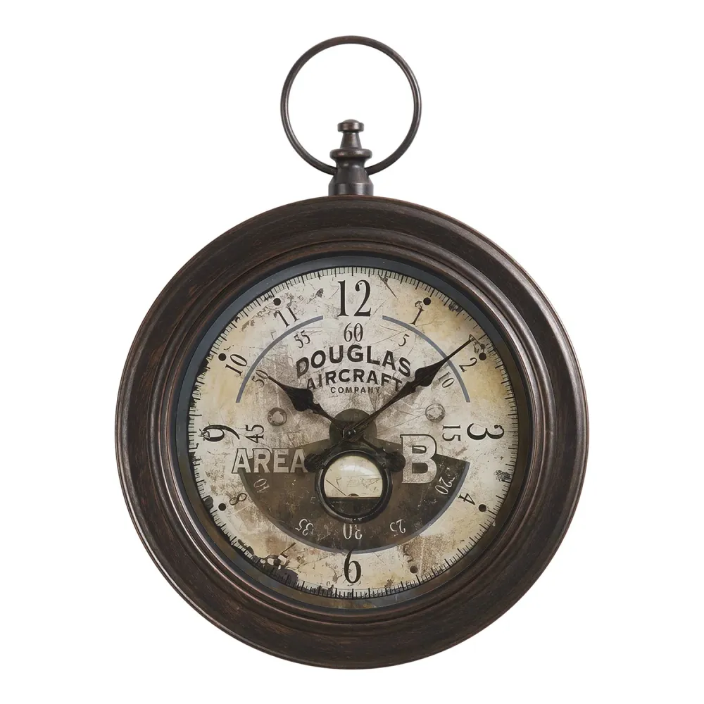 I 9090 - Horloge, 18" Rond, Horloge Murale, Brun Antique, Traditionnel Monarch Specialties