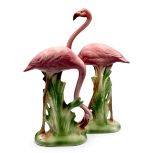 Flamants roses en céramique vintage des années 1970, rose et vert | Taille XL, 49,5 cm et 45,7 cm de hauteur *PIÈCE RARE* N/A
