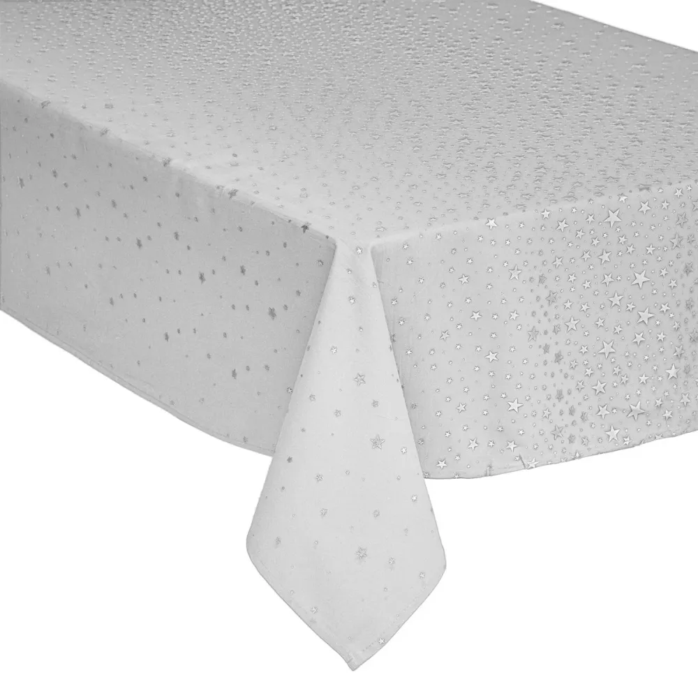 Nappe DELUXE Noël coton - Blanc avec étoiles argentées - 140 x 240 cm - Coton - Nappe de Noël