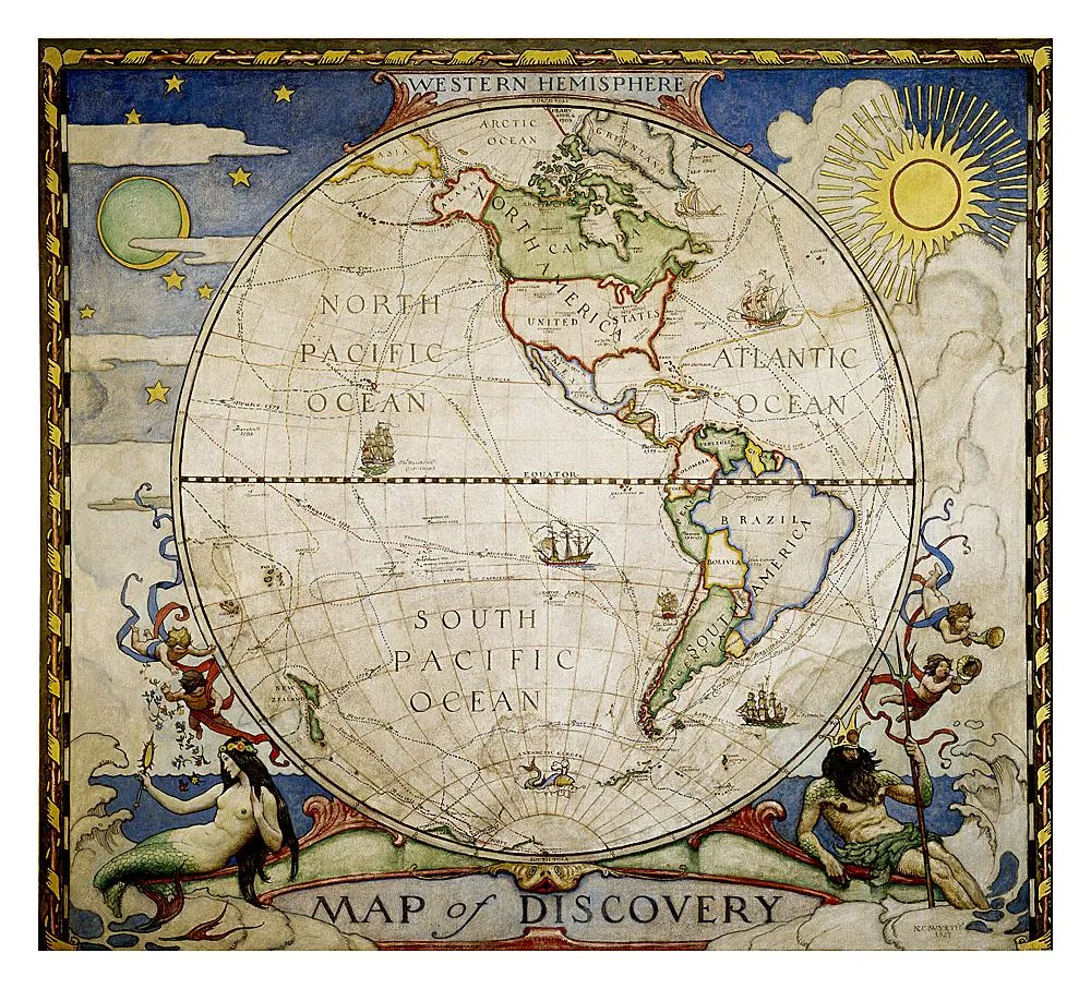 Carte murale (en anglais) - Hémisphère Ouest découverte (51 x 46 cm) | National Geographic