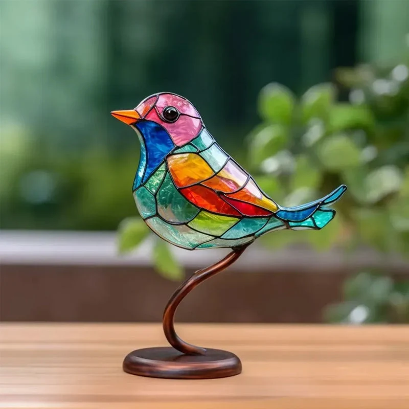 Ornements en Verre Teinté Oiseaux sur Branches A noucadeaux