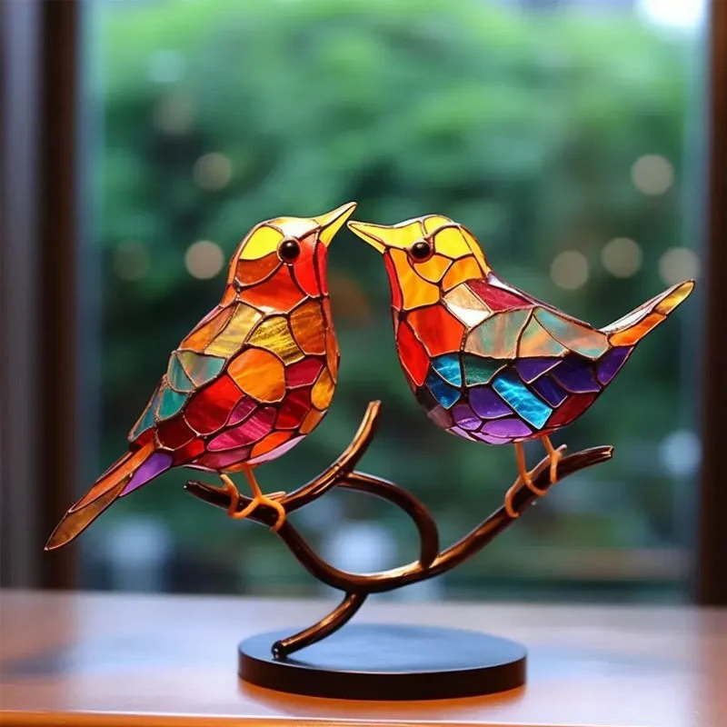 Ornements en Verre Teinté Oiseaux sur Branches A noucadeaux