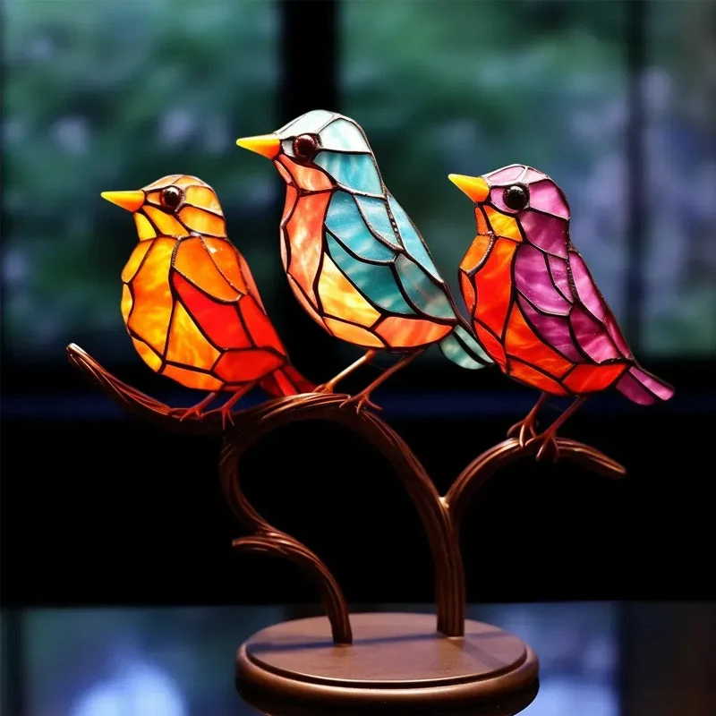 Ornements en Verre Teinté Oiseaux sur Branches A noucadeaux
