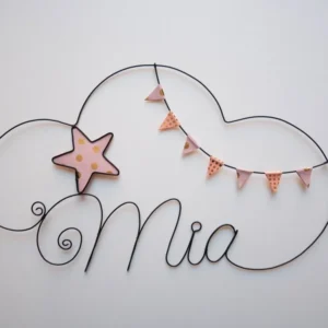 Nuage prénom personnalisable fil de fer, décoration murale pour chambre d'enfant, plaque de porte prénom, cadeau de naissa...