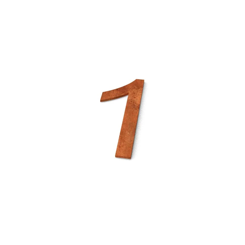 Numéro de maison 1 en acier Corten (police : Arial)