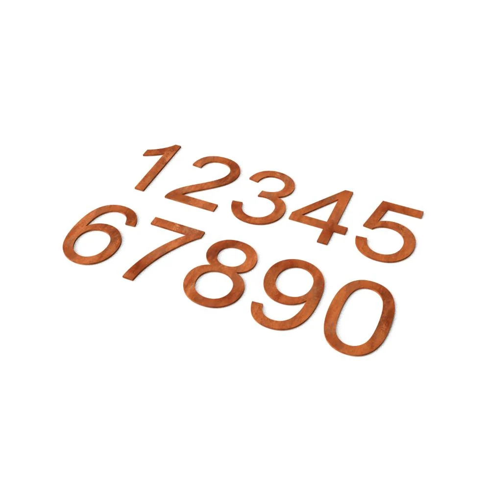 Numéro de maison 1 en acier Corten (police : Arial)