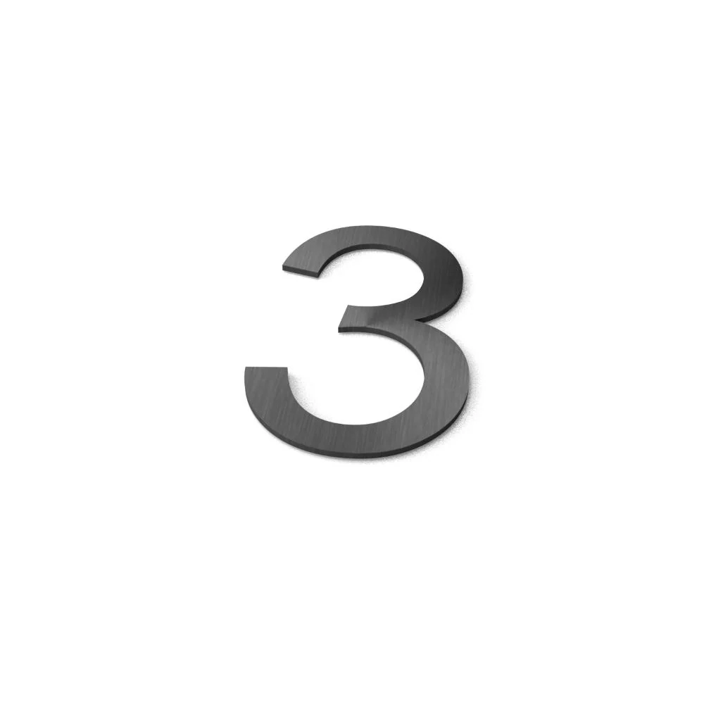 Numéro de maison 3 en acier inoxydable (police : Arial)