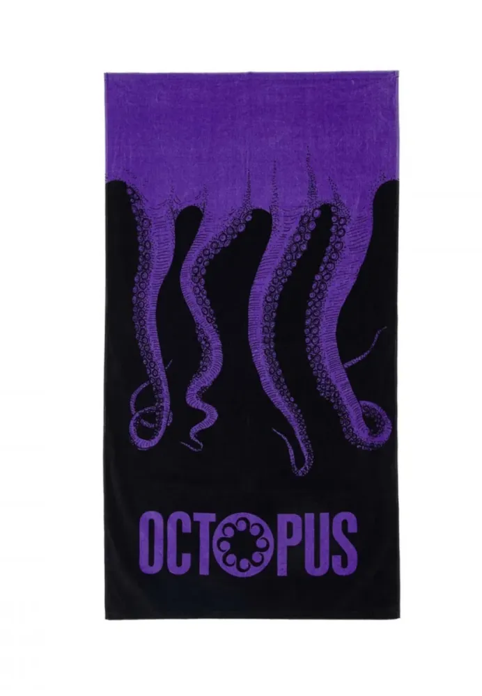 Serviette de plage d'origine violette / noire. Octopus