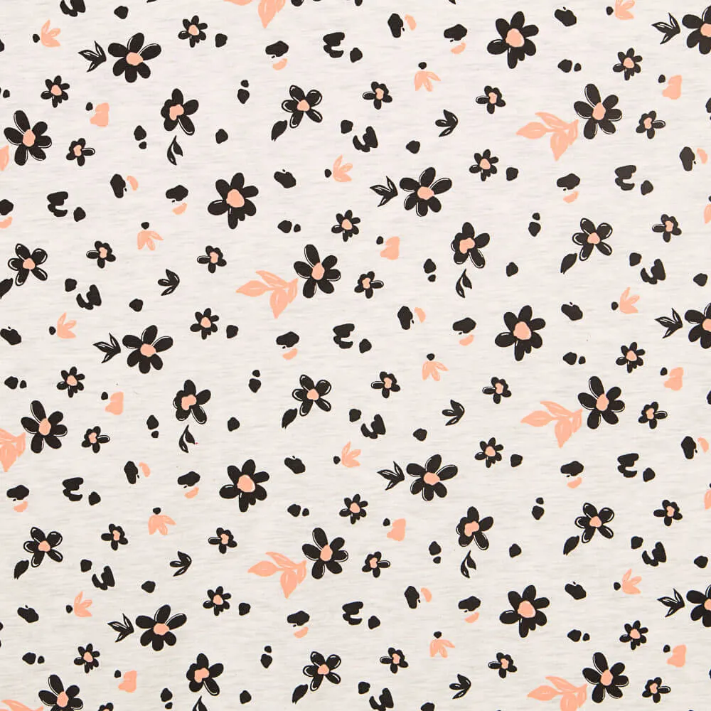 Oeko-Tex® Jersey Coton Marguerites Gris