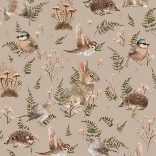 Oiseaux et lapins Rose poudré - Gris d'été