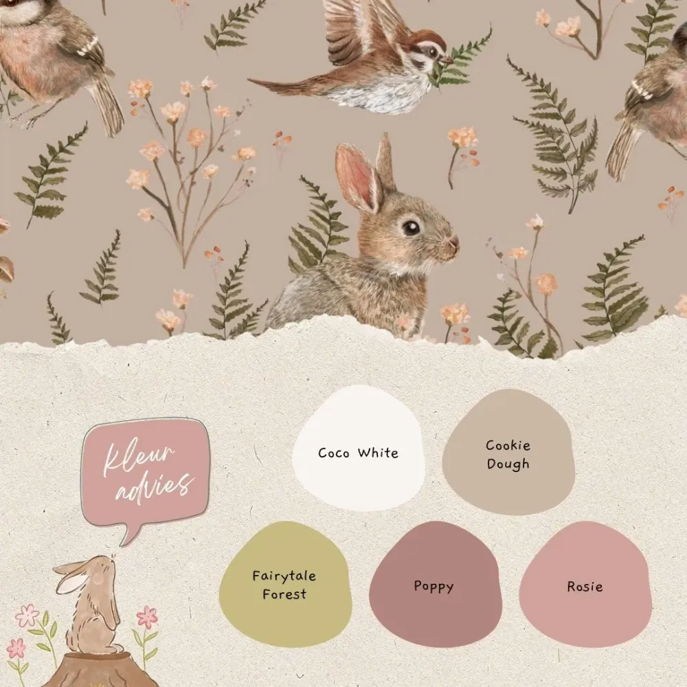 Oiseaux et lapins Rose poudré - Gris d'été