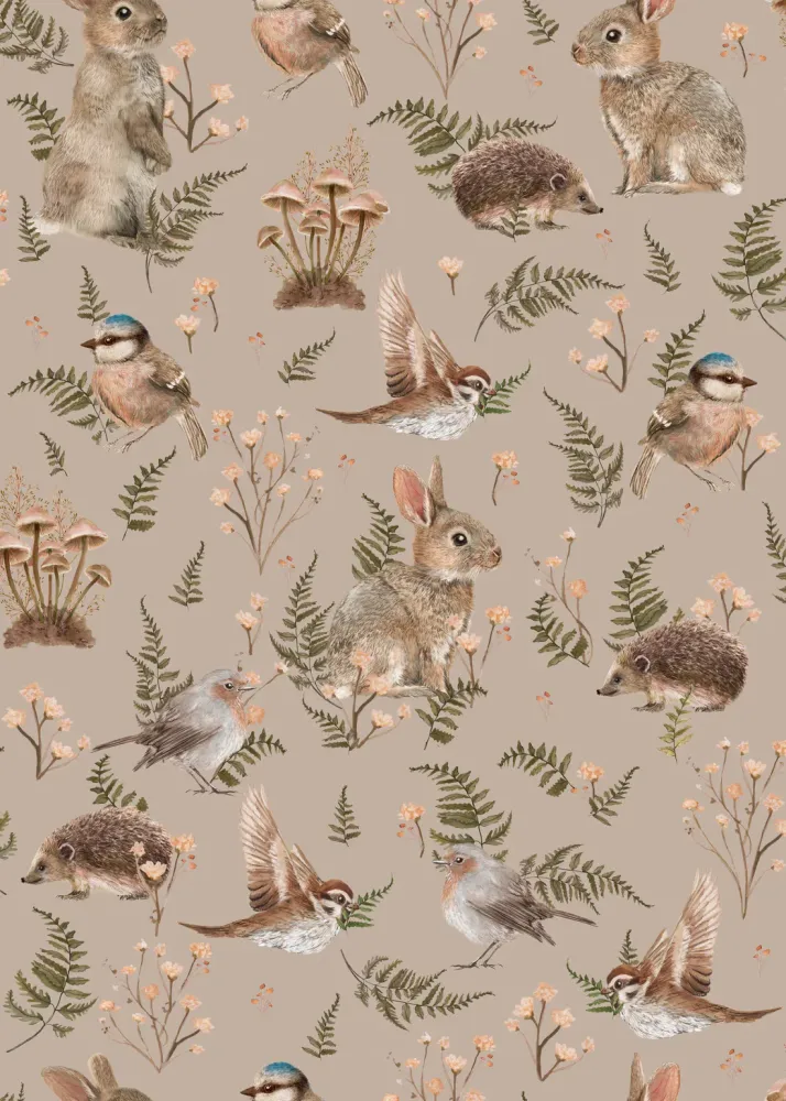 Oiseaux et lapins Rose poudré - Gris d'été