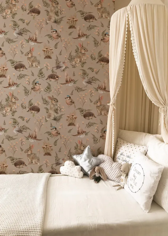 Oiseaux et lapins Rose poudré - Gris d'été